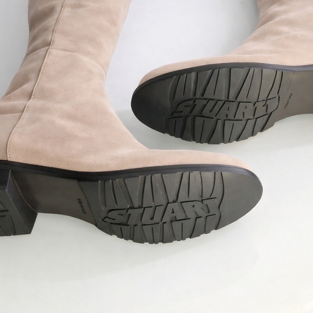 Women's Knee-High Suede Boots in Beige - Picture 2 of 4